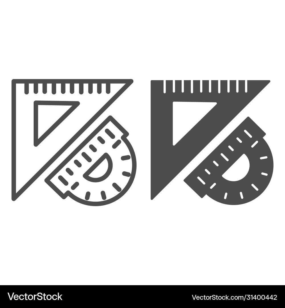 Triangular ruler and protractor line solid Triangular ruler and protractor line solid vector image