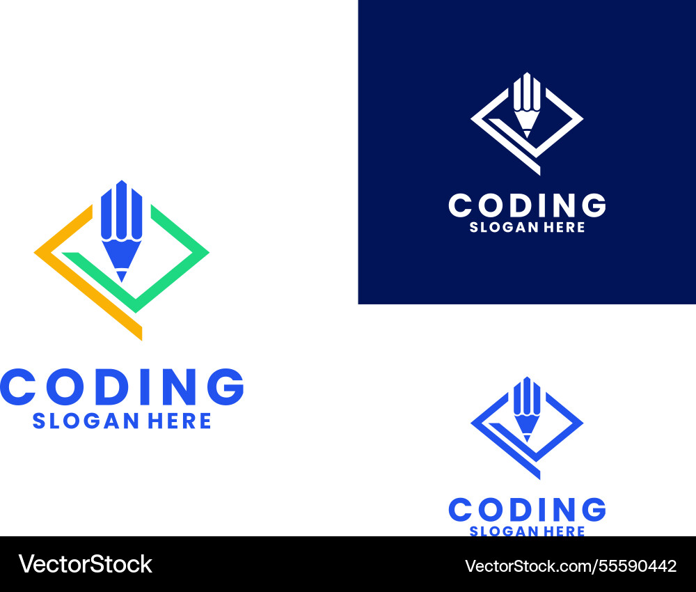 Writers coding logo design modern code Writers coding logo design modern code vector image