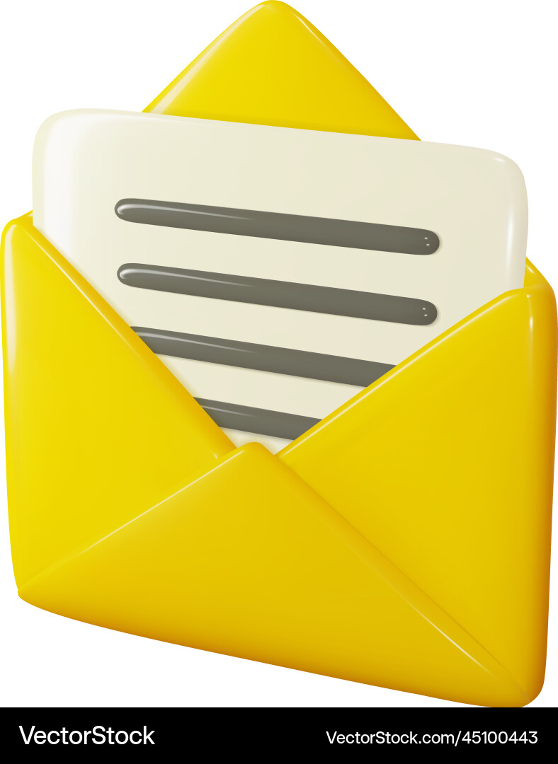 3d open mail envelope with message letter Vector Image
