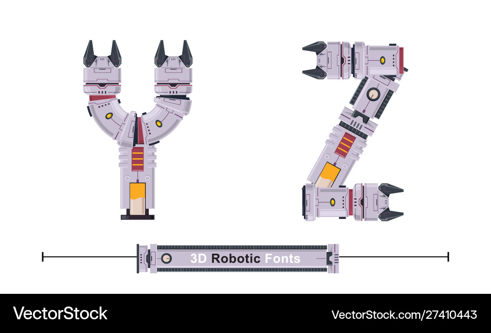 Alphabet typography font 3d robot style in a set Alphabet typography font 3d robot style in a set vector image