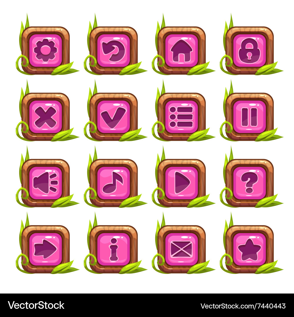 Cartoon square buttons menu set with pink middle vector image