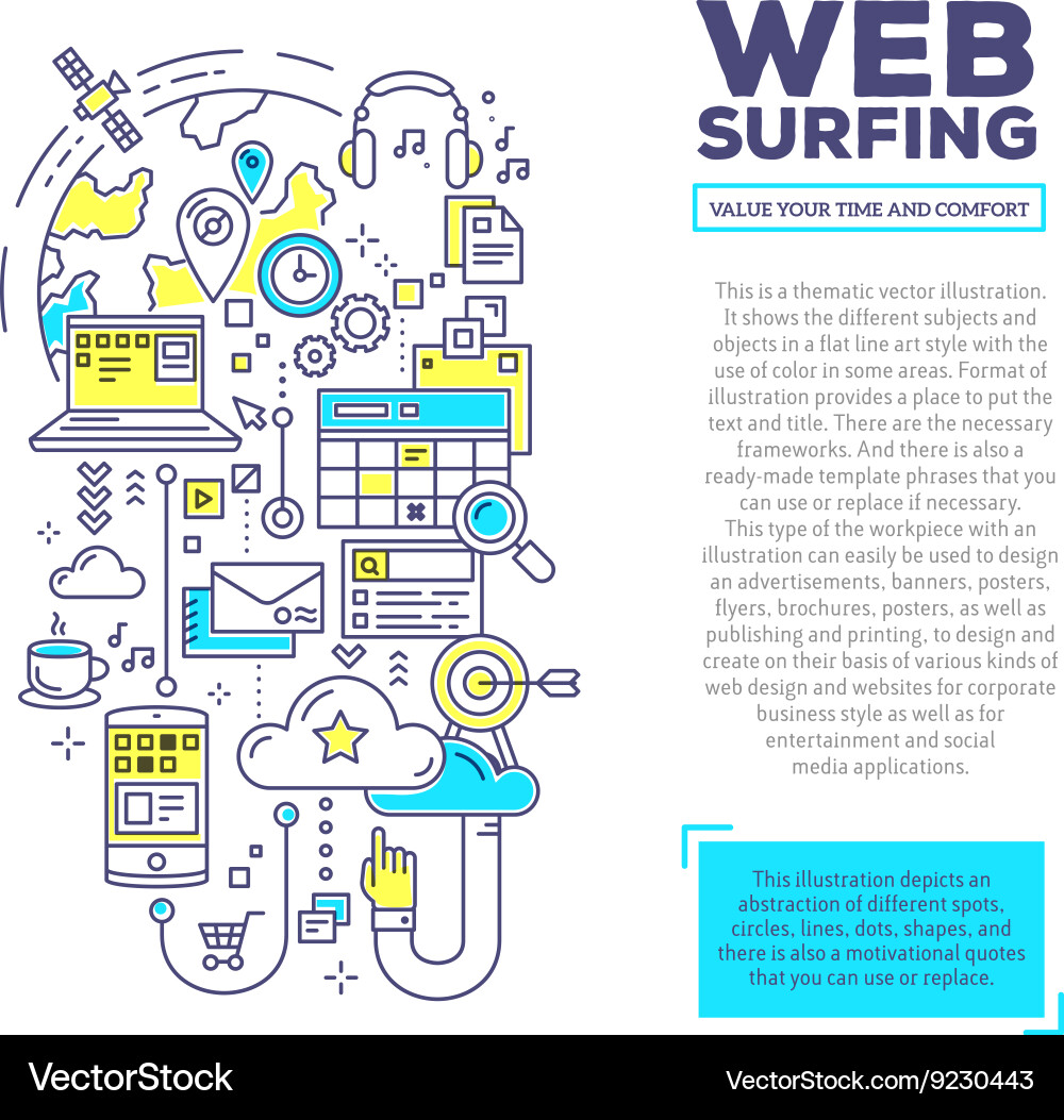 Creative concept of web surfing with header vector image