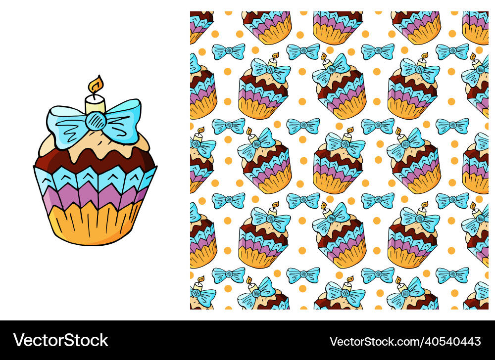 Cupcake muffin set of element and seamless pattern Cupcake muffin set of element and seamless pattern Vector Image