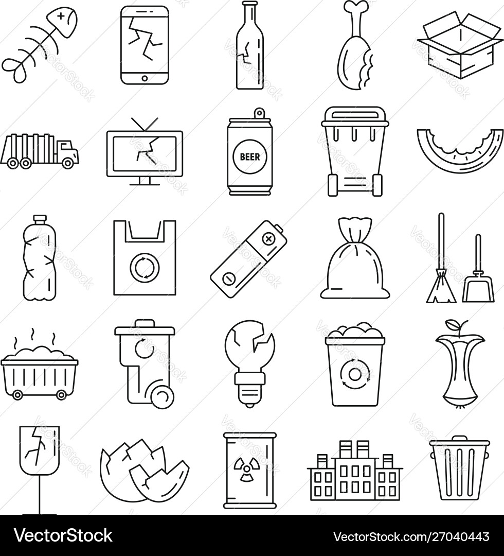 Garbage rubbish icons set outline style Garbage rubbish icons set outline style vector image