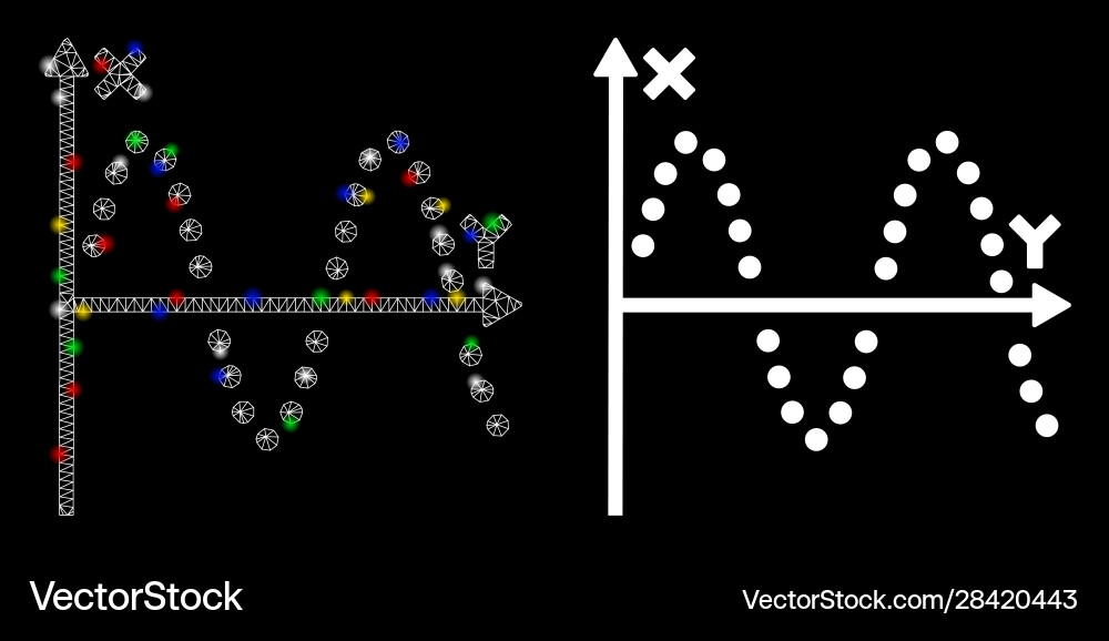 Glowing mesh wire frame sine plot icon with flash Glowing mesh wire frame sine plot icon with flash vector image