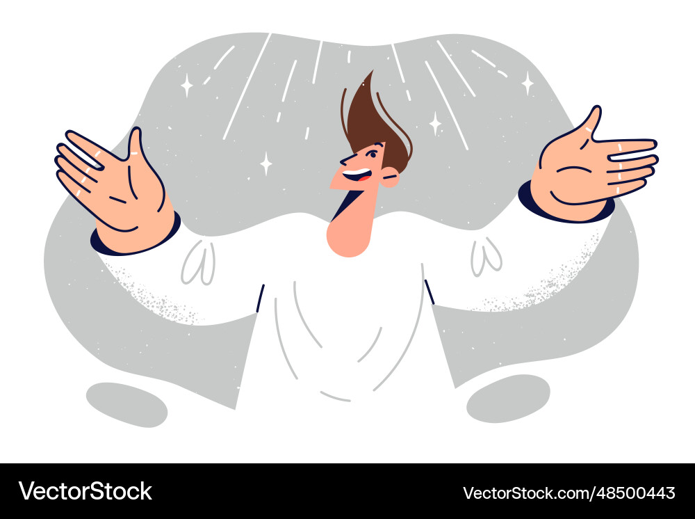 Man feels enlightened and looks up at rays Man feels enlightened and looks up at rays vector image