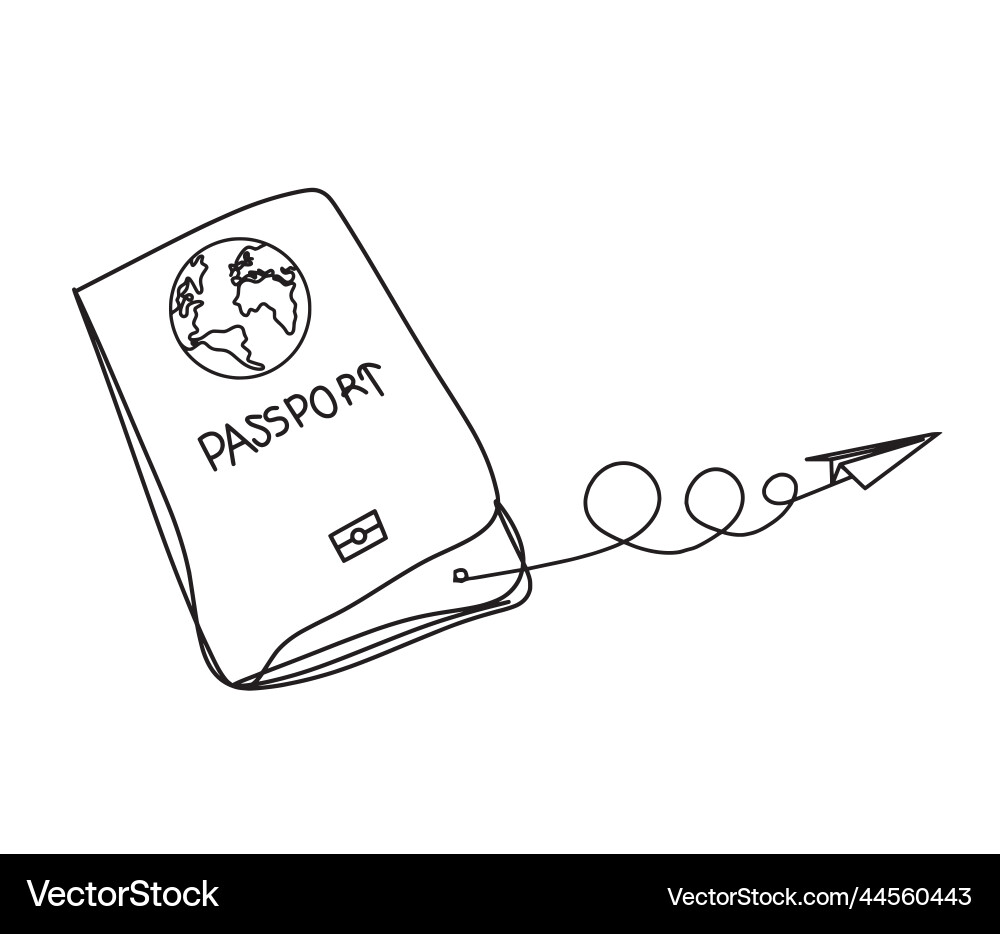 Passport with paper plane as line drawing Vector Image