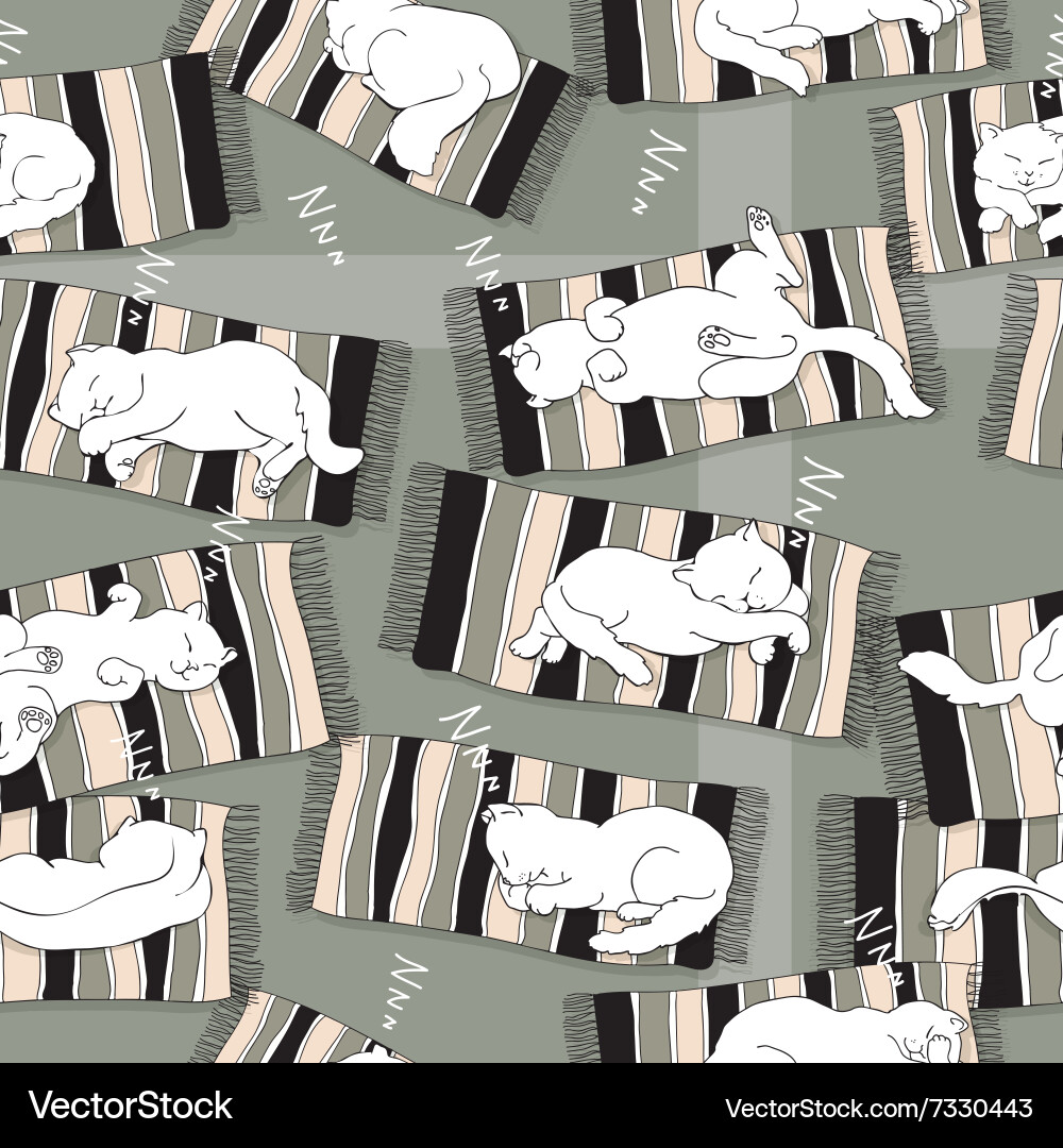 Pattern with sleeping cat on a stripe mat vector image