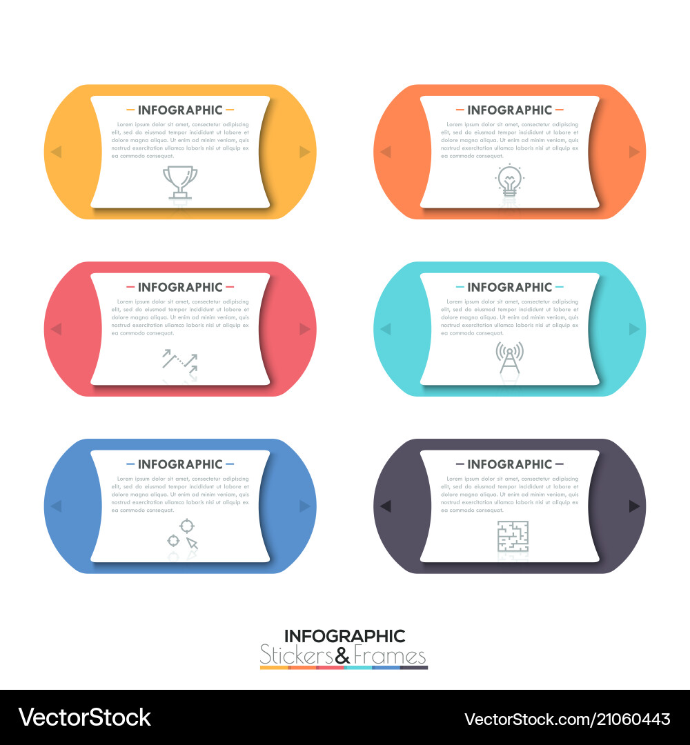 Six rectangular elements with two arrows pointing Six rectangular elements with two arrows pointing vector image
