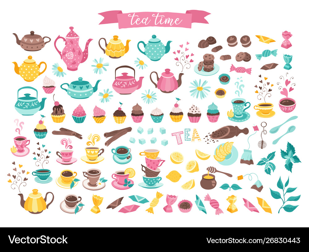 Tea time objects isolated Tea time objects isolated vector image
