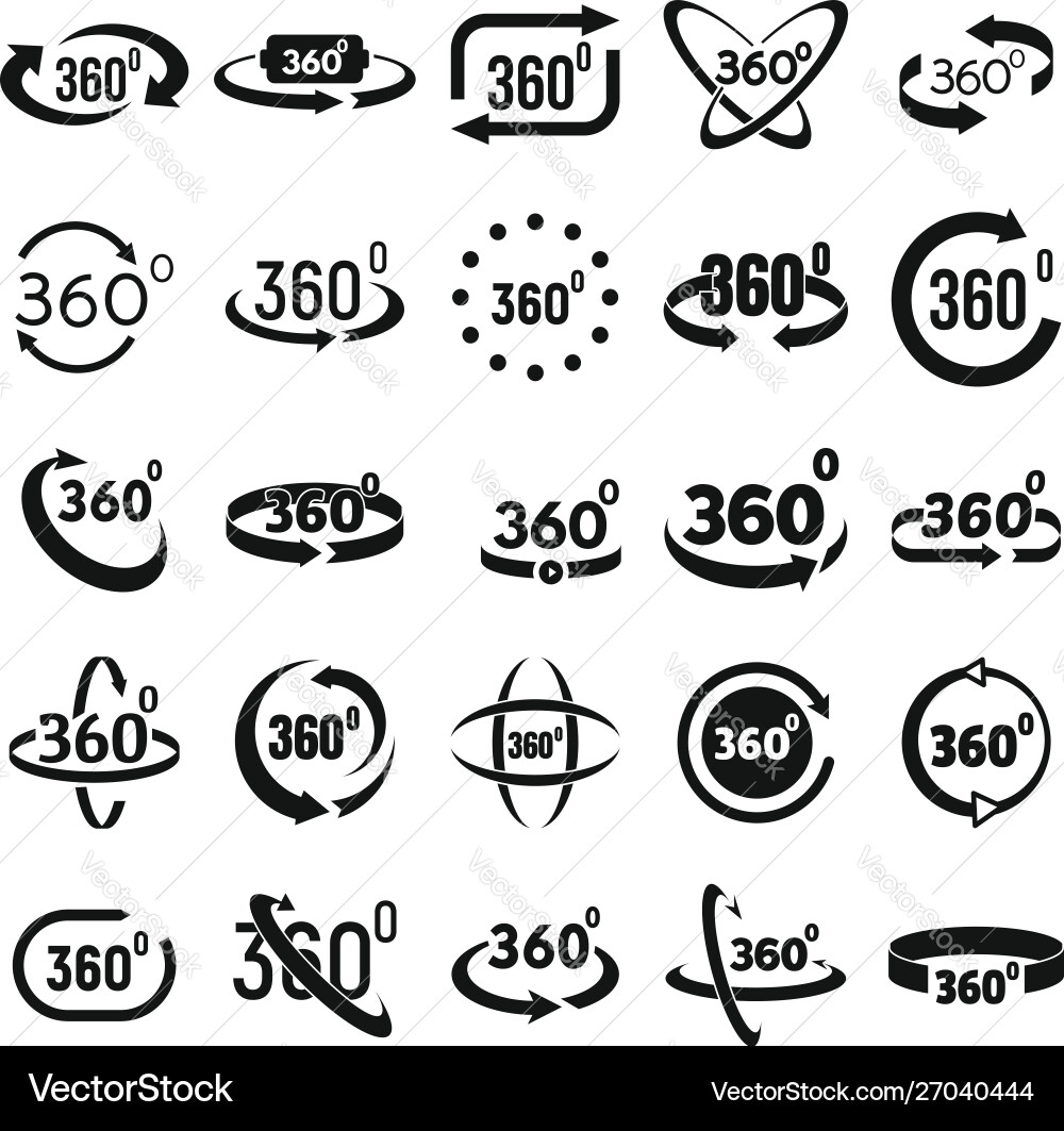360 degrees icons set simple style 360 degrees icons set simple style vector image