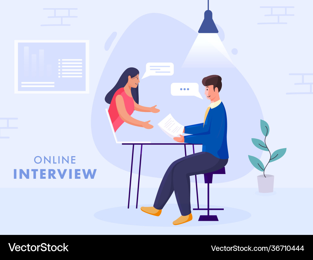 Businessman interviewen online Frau Businessman interviewen online Frau vektorbild