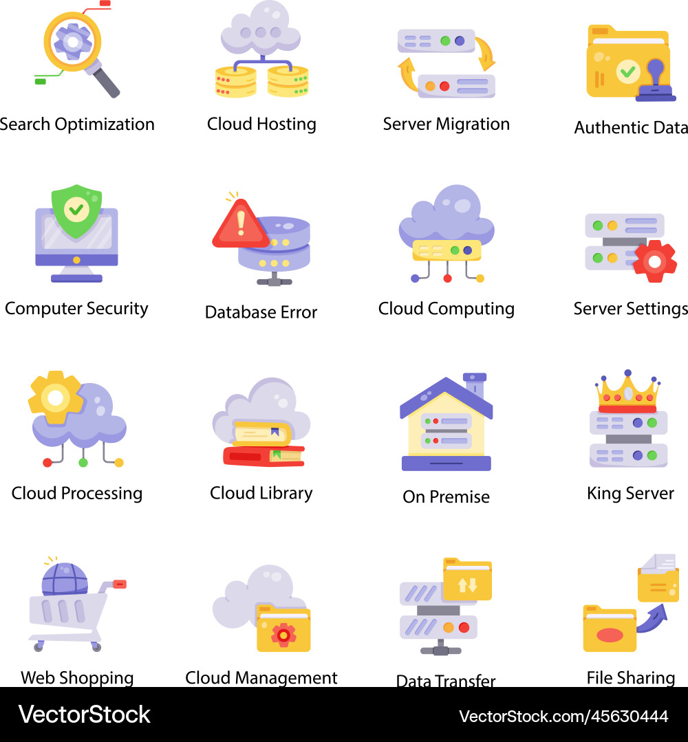 Data storage and hosting flat icons vector image