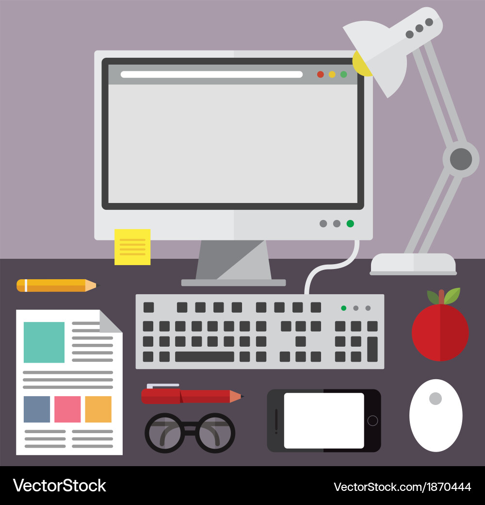 Desktop Computer with Desk Items vector image