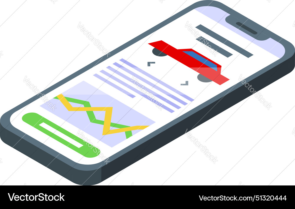 Isometric smartphone with graphs and notifications Isometric smartphone with graphs and notifications vector image