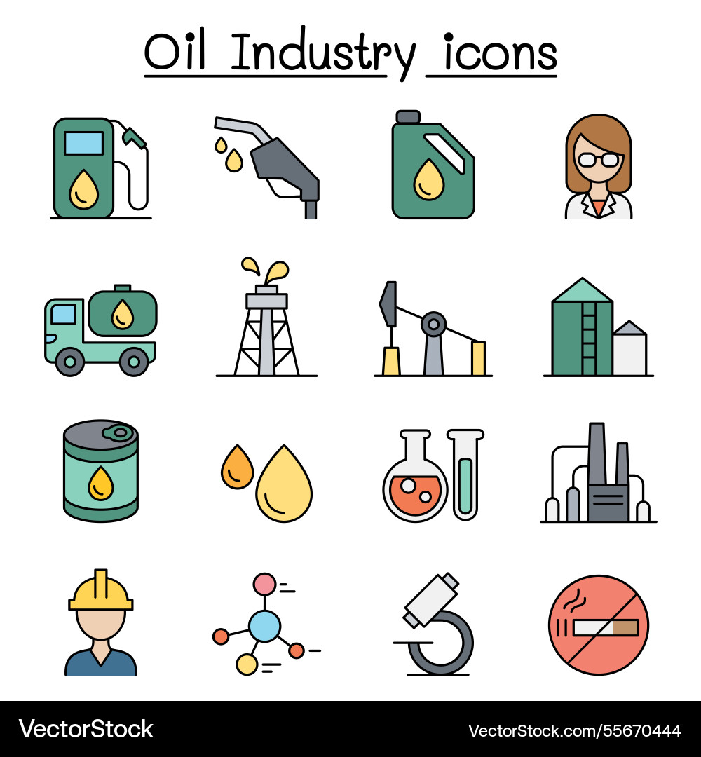 Oil industry icon set in color line style Oil industry icon set in color line style vector image