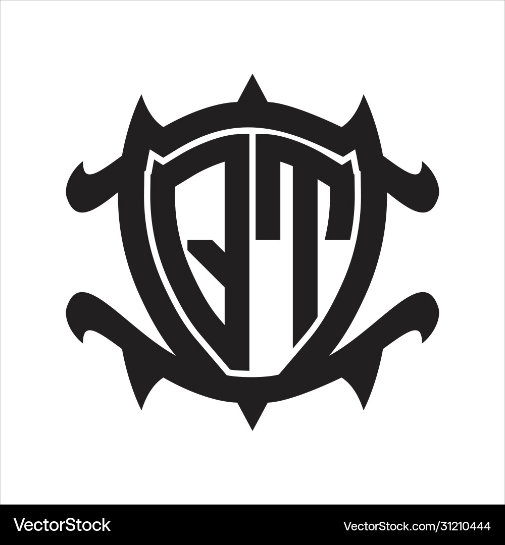 Qt logo monogram isolated with frame shield shape Vector Image