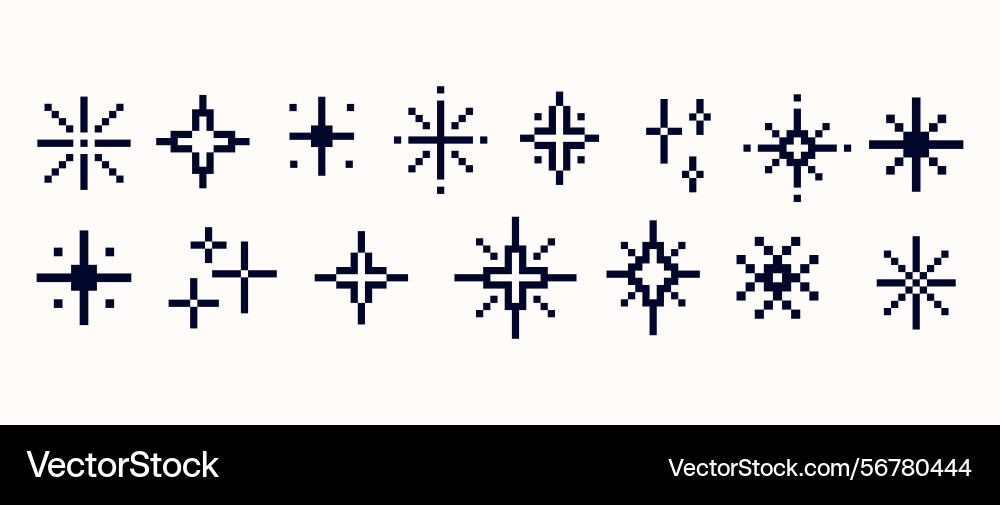 Retro star and sparkle icons set in 8 bit pixel Retro star and sparkle icons set in 8 bit pixel Vector Image