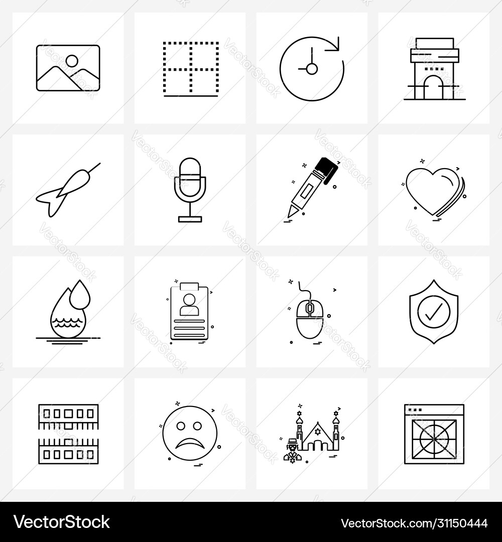 Set 16 universal line icons microphone dart vector image