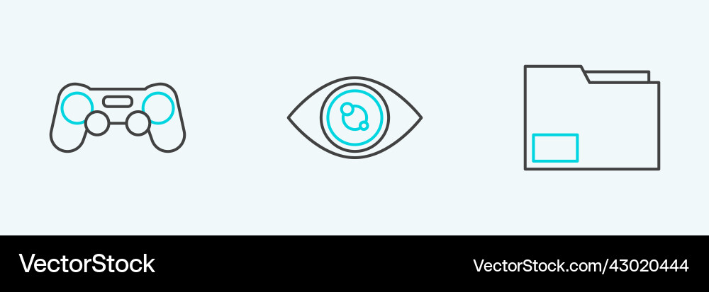Set line document folder gamepad and eye icon Set line document folder gamepad and eye icon vector image
