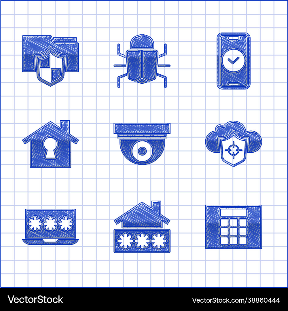 Set security camera house with password Set security camera house with password Vector Image