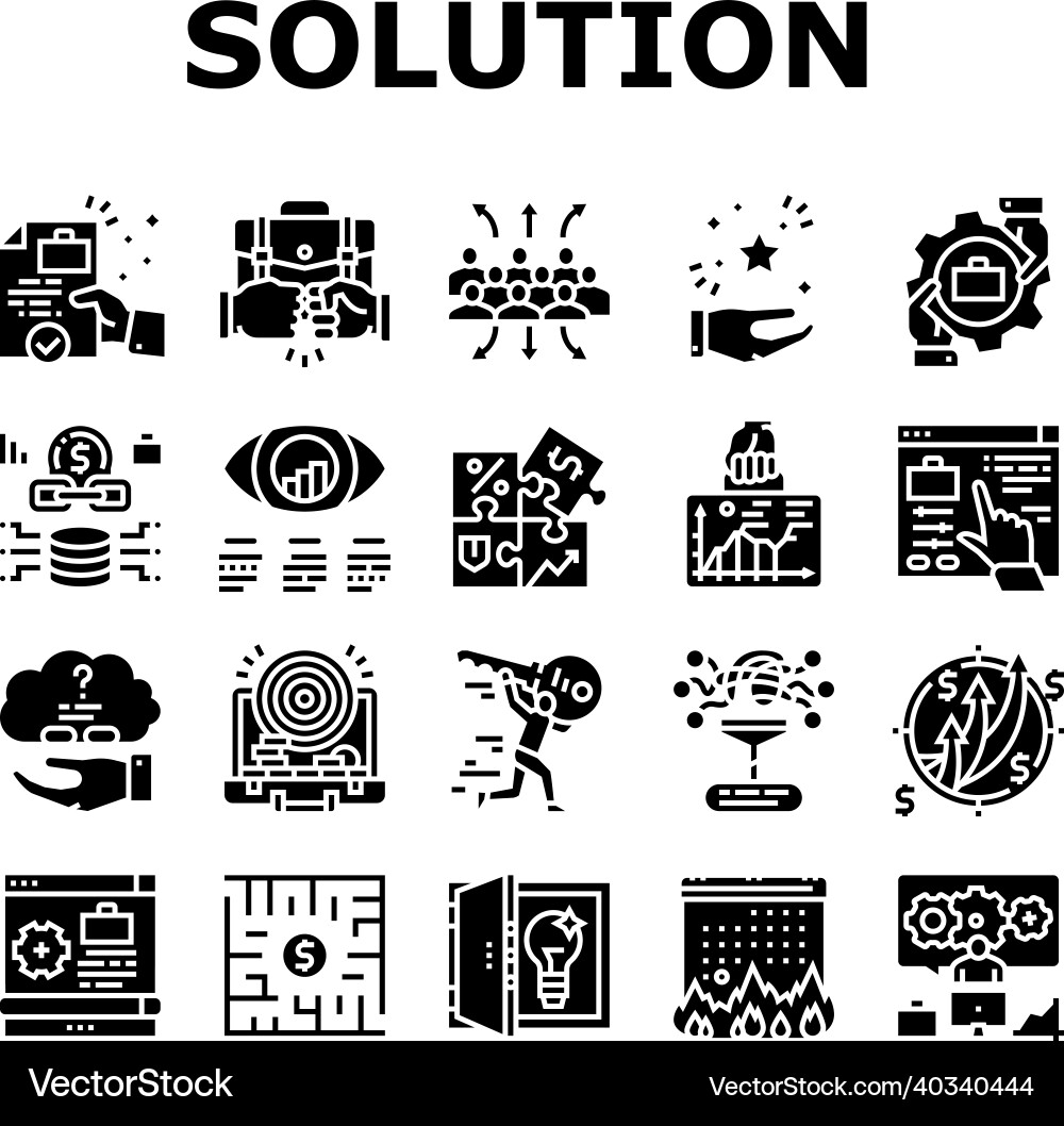 Solution business problem task icons set vector image