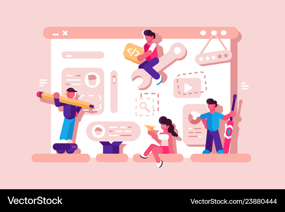 Team working at web development Team working at web development vector image