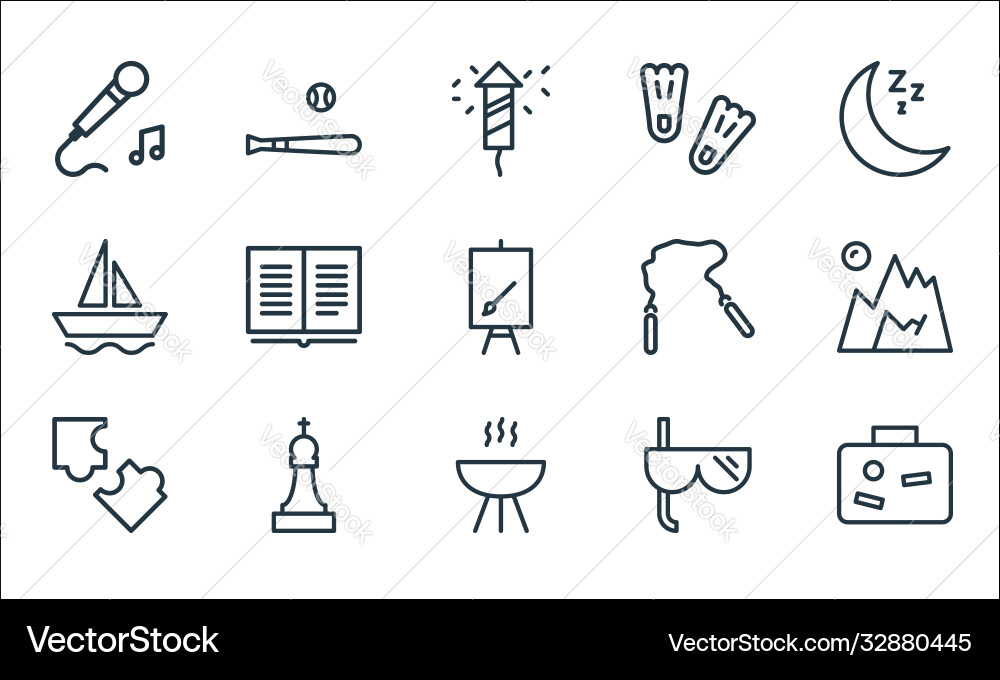 Activities line icons linear set quality Activities line icons linear set quality vector image