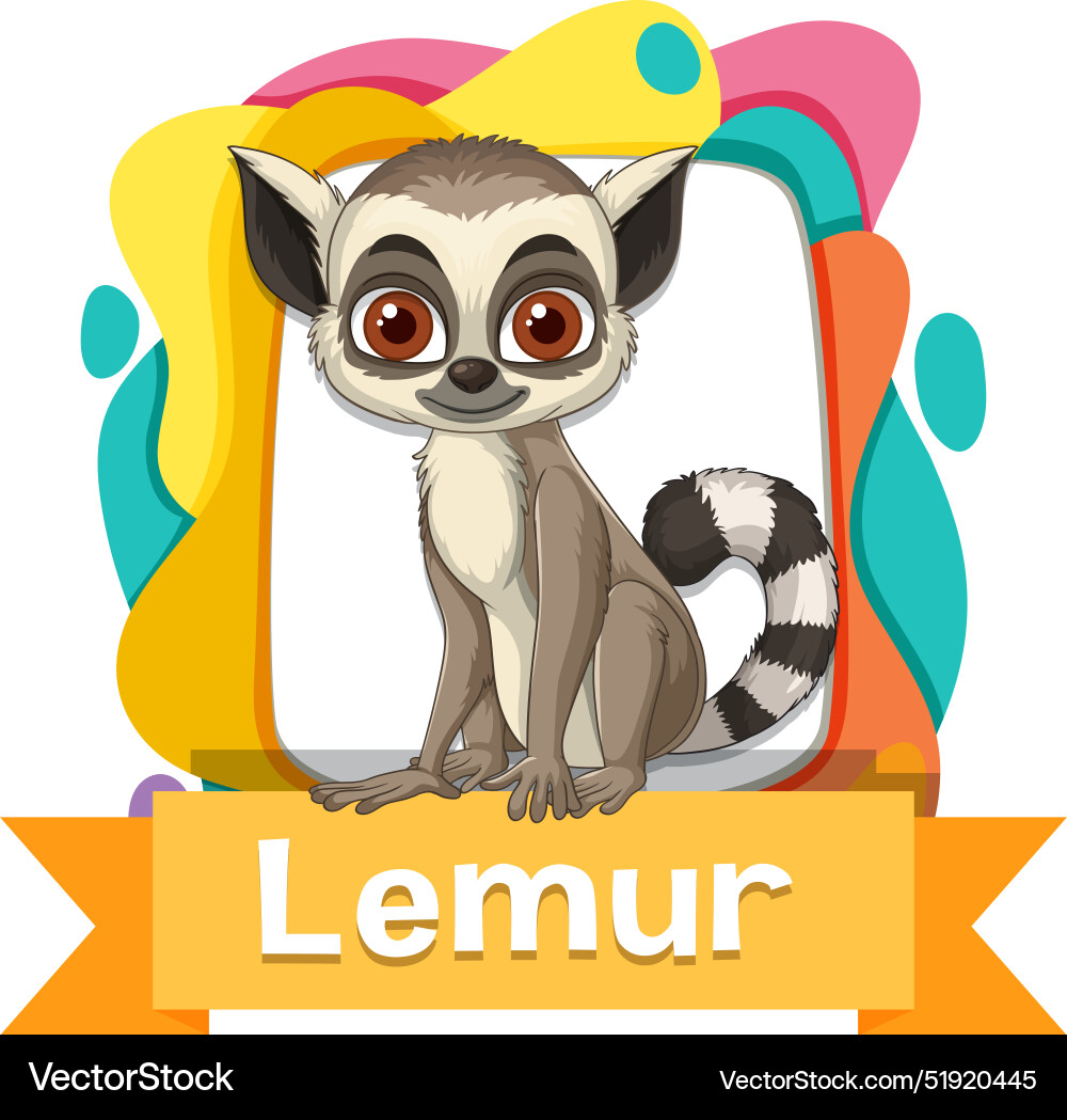 Cute lemur with colorful background frame Vector Image