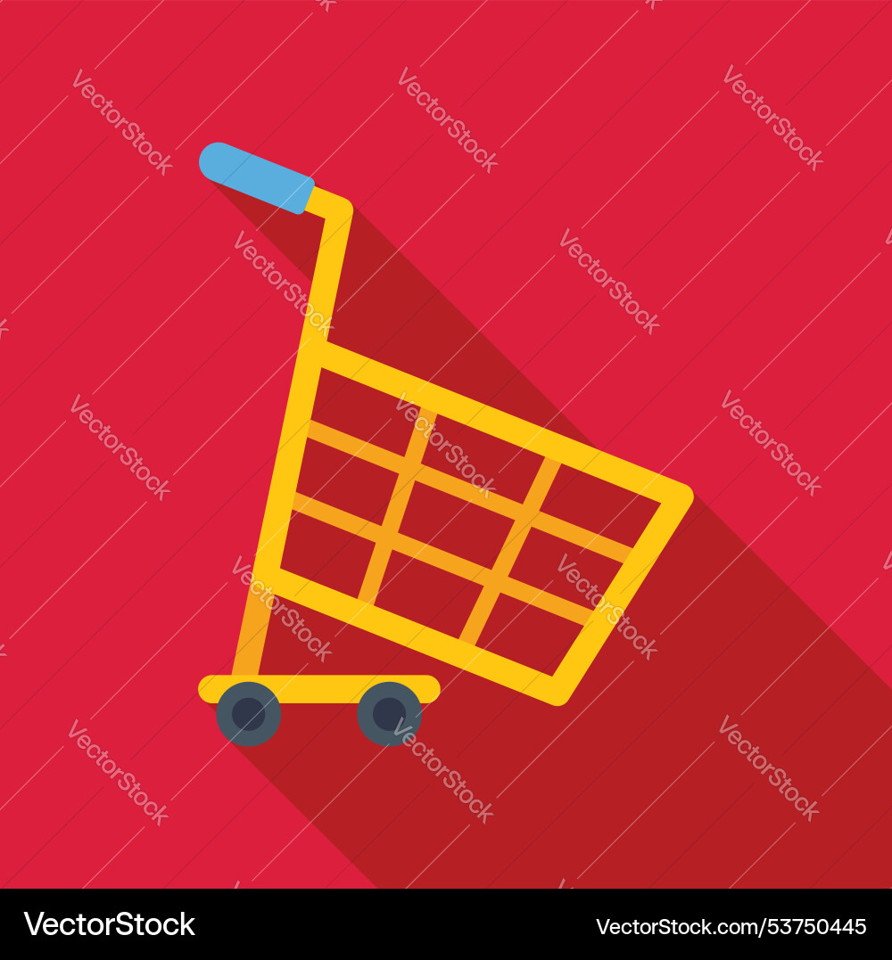 Empty shopping cart casting shadow on red Vector Image