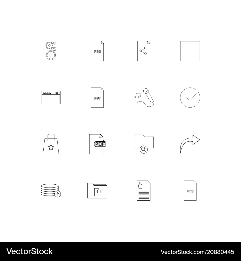Files and folders sign linear thin icons set vector image