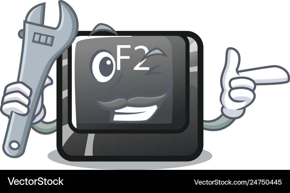 Mechanic f2 button on mascot computer Mechanic f2 button on mascot computer Vector Image
