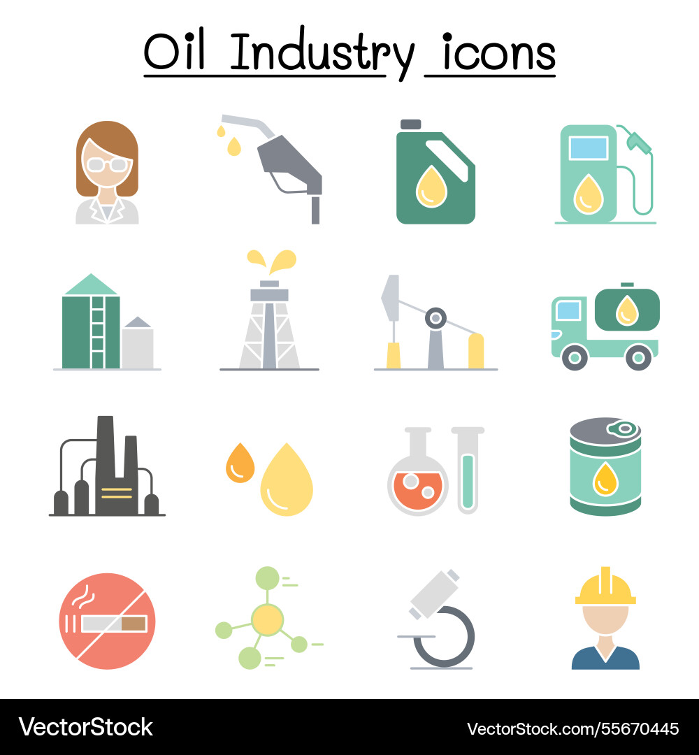 Oil industry icon set in flat color style Oil industry icon set in flat color style vector image