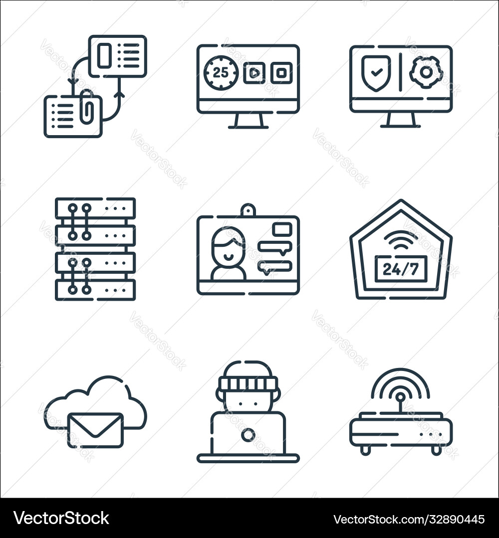 Telecommuting line icons linear set quality Telecommuting line icons linear set quality vector image