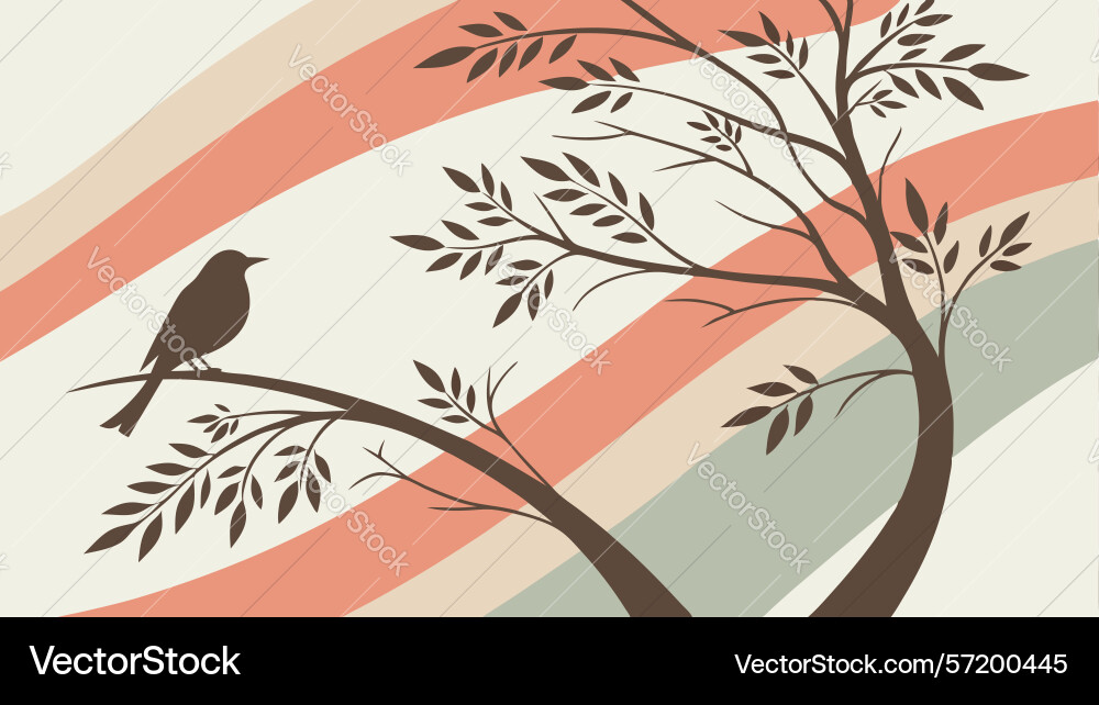 Tree with bird on branch abstract nature scene vector image