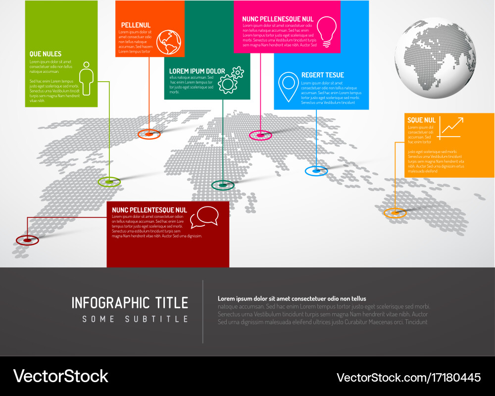 World map with pointer marks and iconsconcept Vector Image