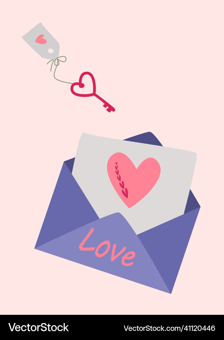 An open envelope with a heart and key tag Vector Image