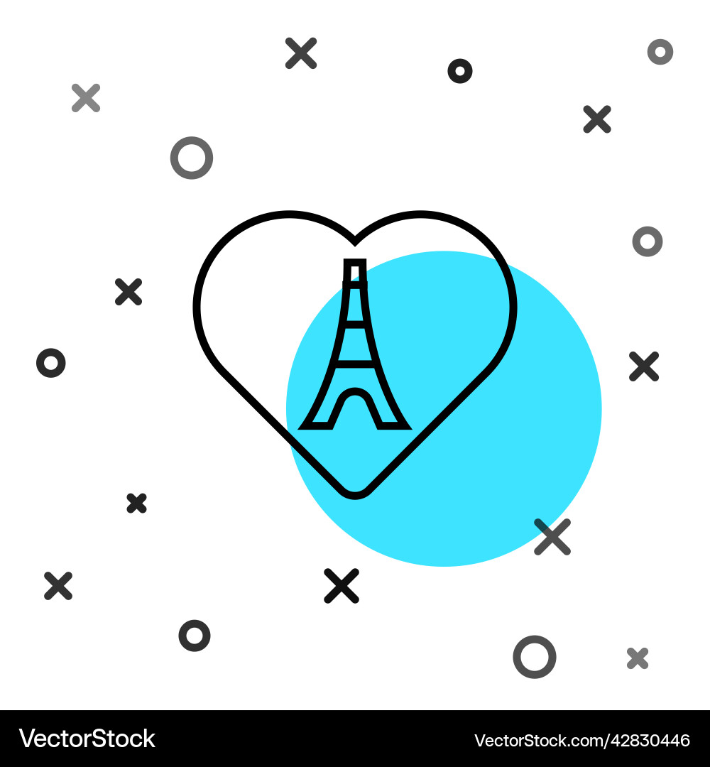 Black line eiffel tower with heart icon isolated Black line eiffel tower with heart icon isolated vector image