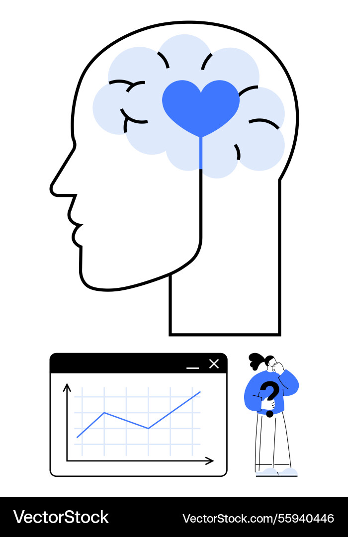 Brain with heart inside and analytical graph Brain with heart inside and analytical graph vector image