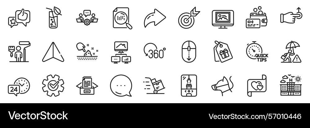 Cogwheel documents box and search file line icons Cogwheel documents box and search file line icons vector image