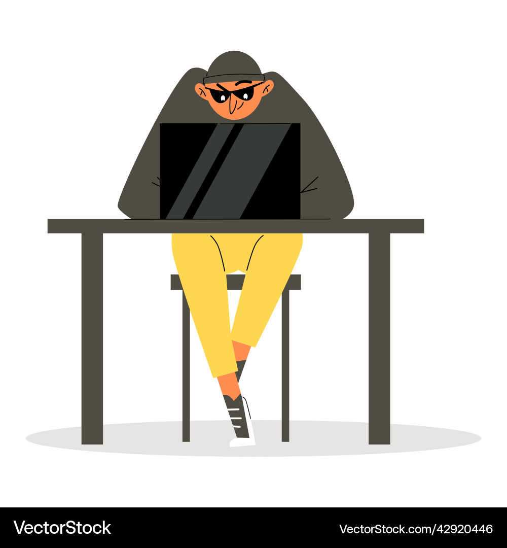 Hacker hacks a computer an account flat Hacker hacks a computer an account flat vector image