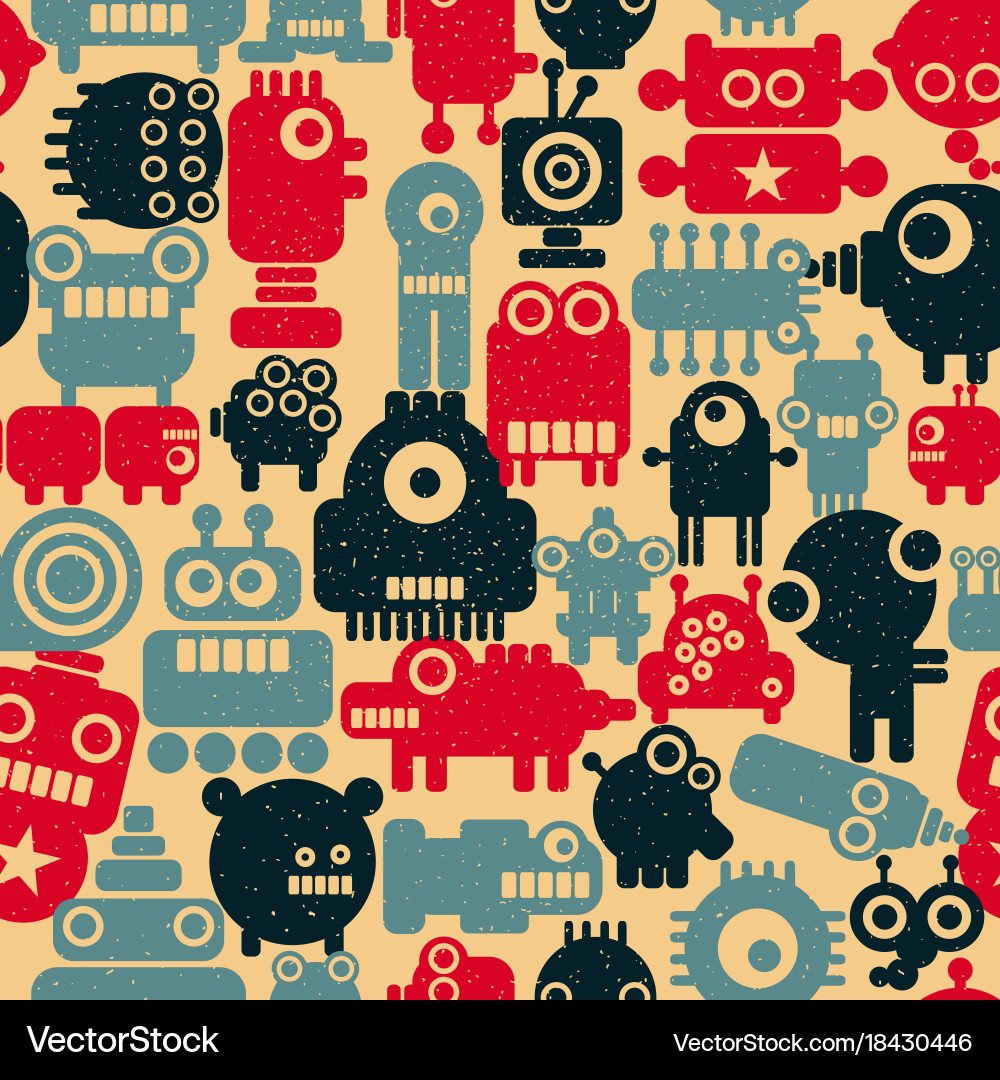 Seamless colorful pattern with cute robots Vector Image