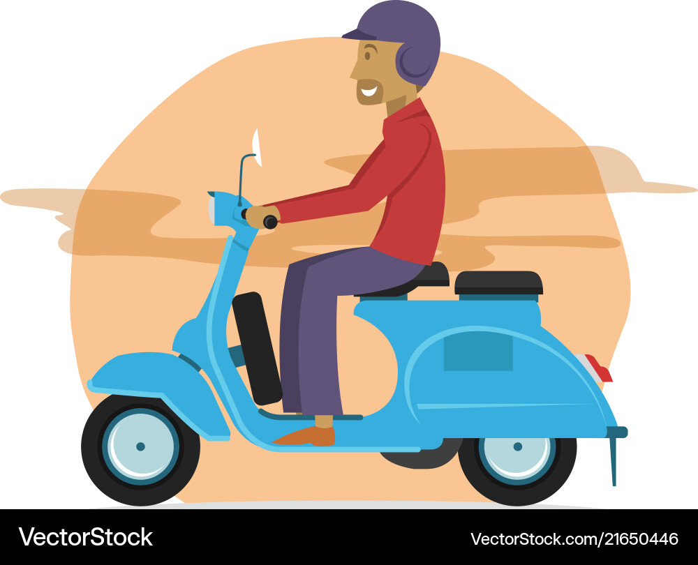 Young guy riding classic scooter motorcycle Young guy riding classic scooter motorcycle vector image