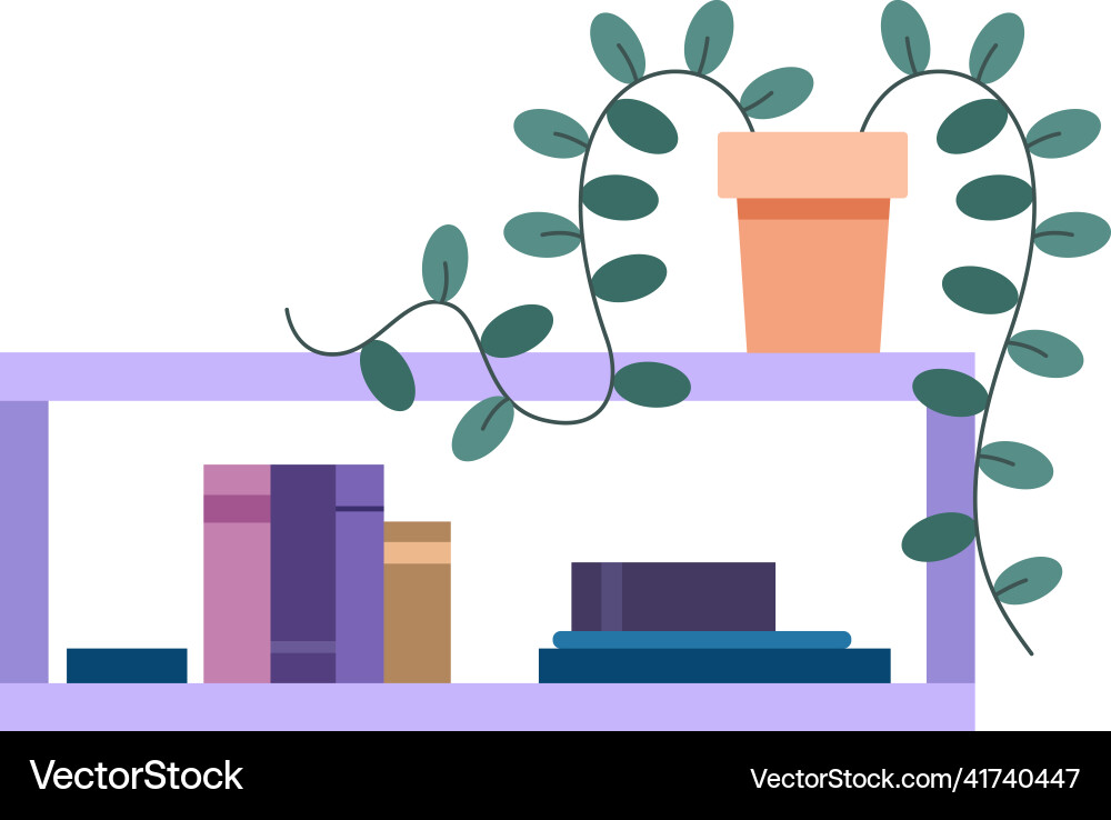 Bookshelf with green plant on top room interior Bookshelf with green plant on top room interior vector image