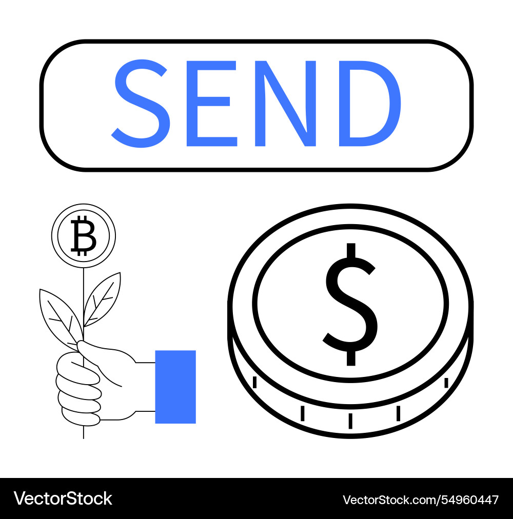 Digital payment concept with send button bitcoin Digital payment concept with send button bitcoin Vector Image