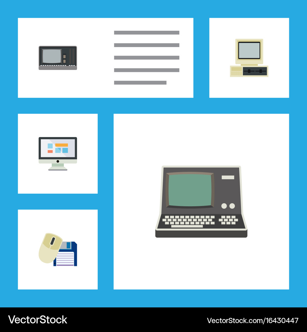 Flat icon computer set of vintage hardware vector image