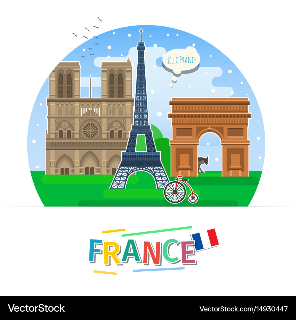 French Landmarks \u0026 Language – Royalty-Free Vector | VectorStock, image size:1000x1080