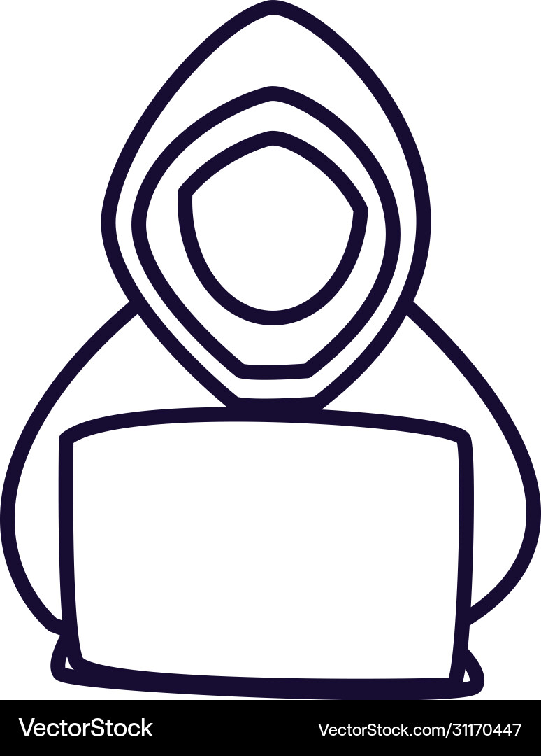 Hacker with laptop line style icon design Vector Image