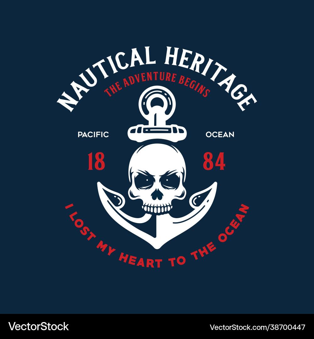 Nautical t shirt print with anchor skull Nautical t shirt print with anchor skull vector image