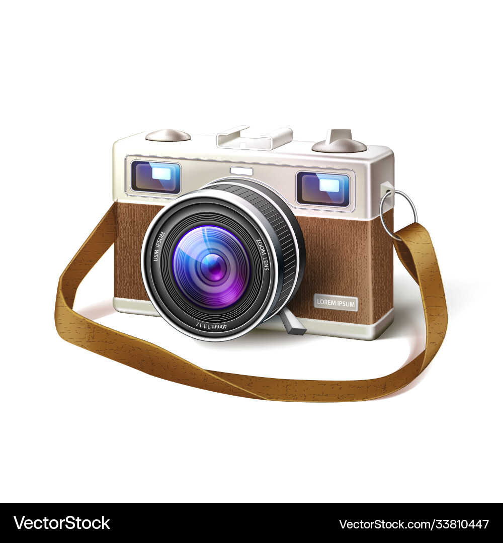 Realistic vintage film photo camera macro lens Realistic vintage film photo camera macro lens vector image